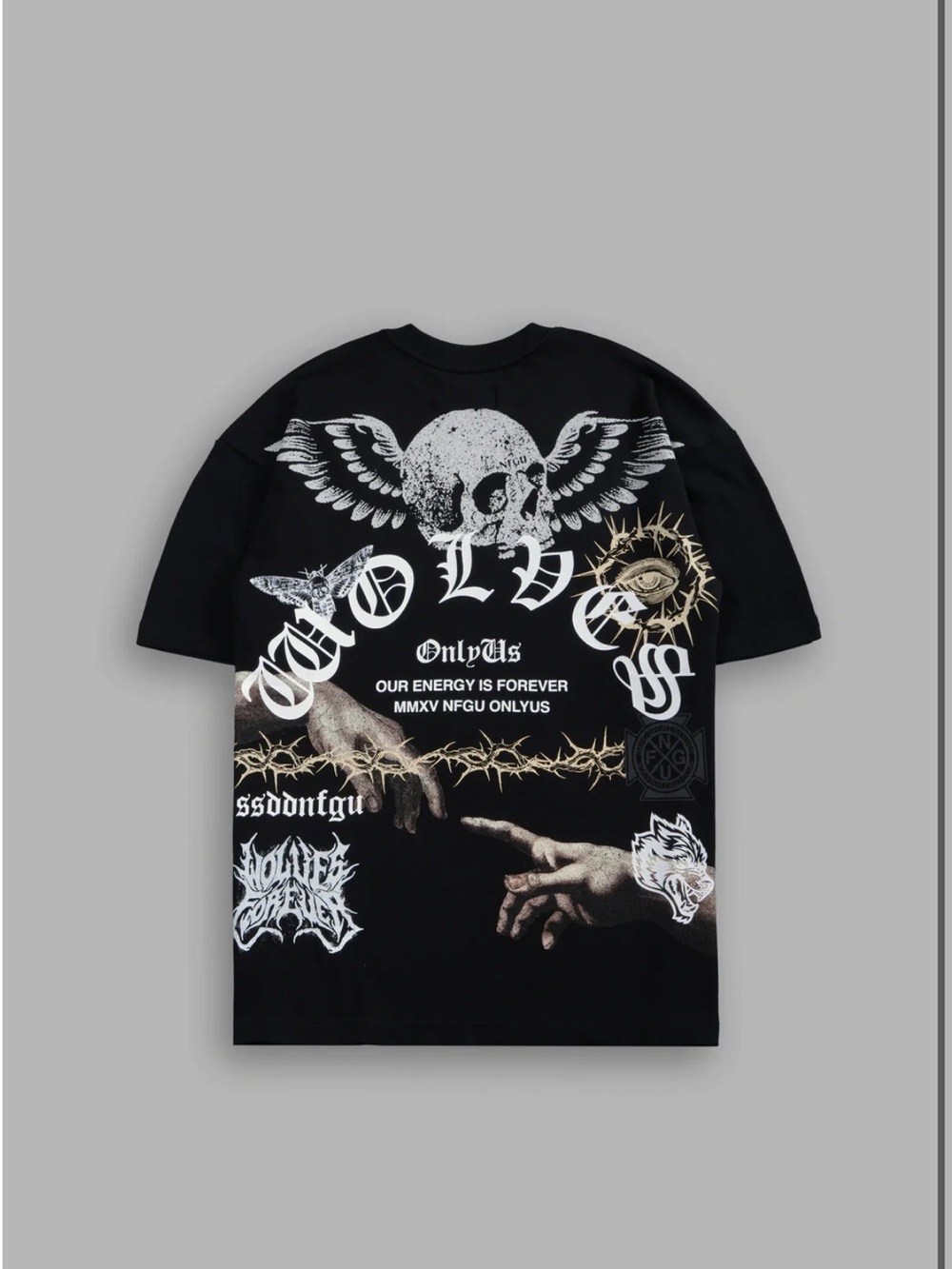Darc Sport Black Short-Sleeve Tee with White Skull, Wings & Tan Accents